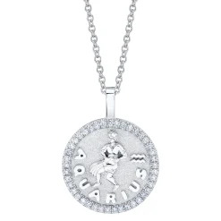 Shop AQUARIUS ZODIAC COIN PENDANT WITH DIAMOND FRAME Pendants|Zodiac Coins