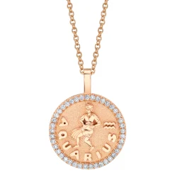 Shop AQUARIUS ZODIAC COIN PENDANT WITH DIAMOND FRAME Pendants|Zodiac Coins