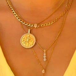 Shop AQUARIUS ZODIAC COIN PENDANT WITH DIAMOND FRAME Pendants|Zodiac Coins