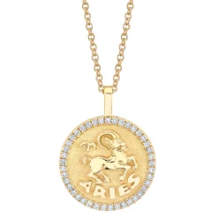Fashion ARIES ZODIAC COIN PENDANT WITH DIAMOND FRAME Pendants|Zodiac Coins