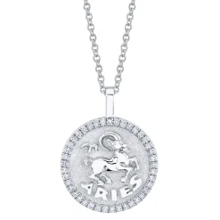 Fashion ARIES ZODIAC COIN PENDANT WITH DIAMOND FRAME Pendants|Zodiac Coins