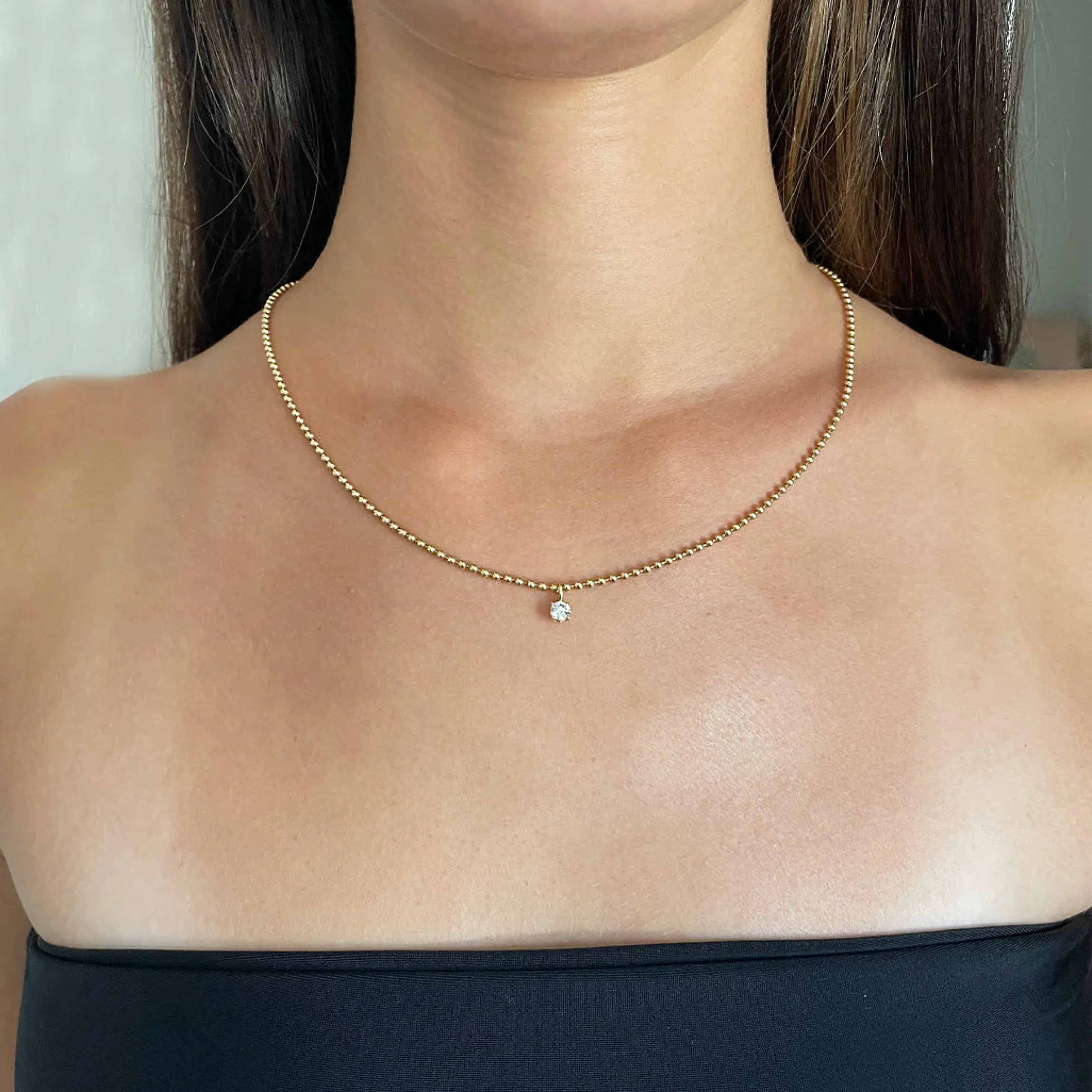 Best Sale BALL CHAIN NECKLACE WITH ROUND DIAMOND PENDANT Pendants