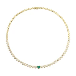 Discount BEZELED DIAMOND HEART CHOKER WITH EMERALD CENTER One Of A Kind
