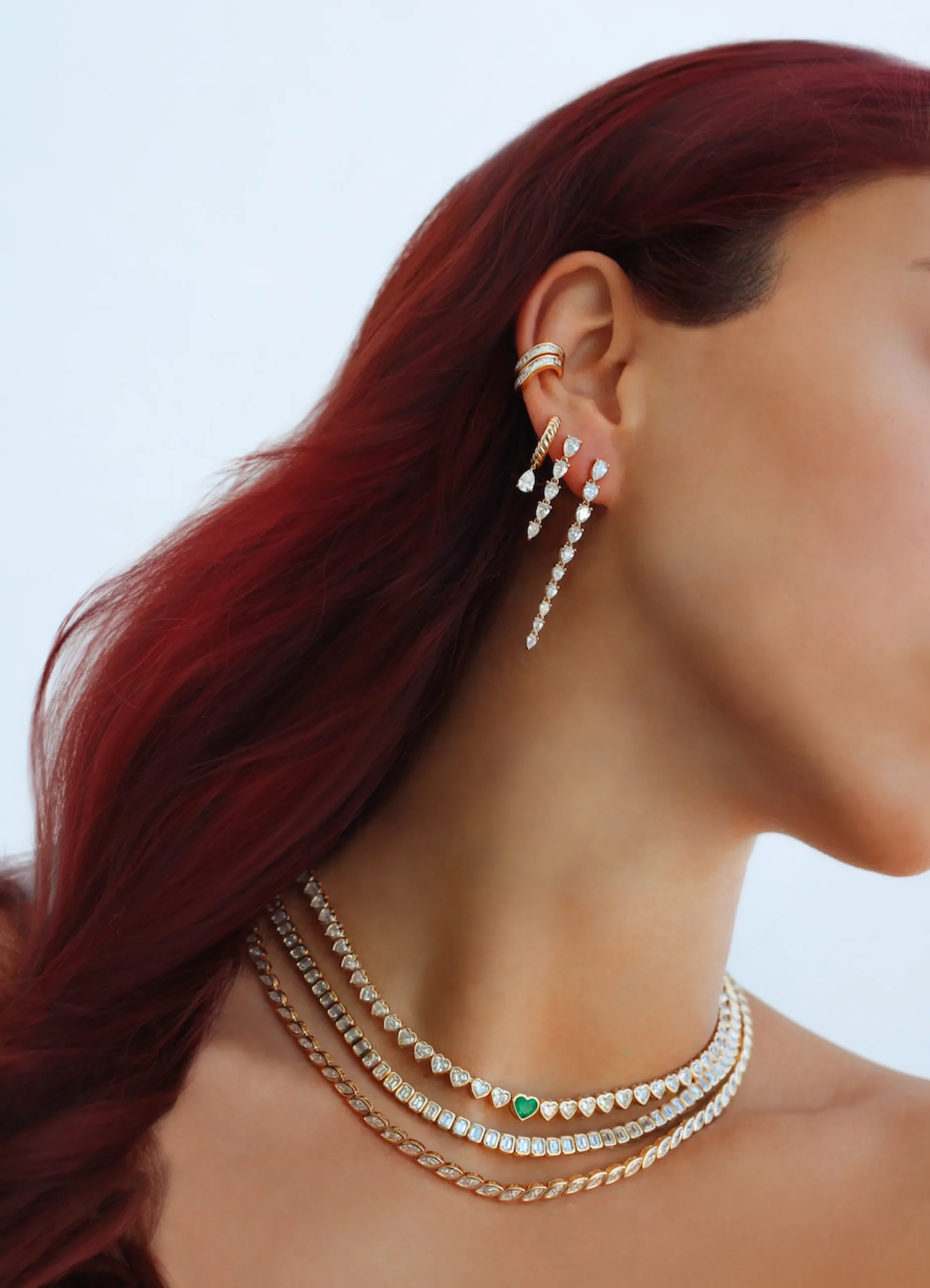 Discount BEZELED DIAMOND HEART CHOKER WITH EMERALD CENTER One Of A Kind