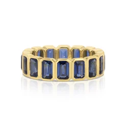 Store BEZELED EMERALD CUT BLUE SAPPHIRE RING Eternity