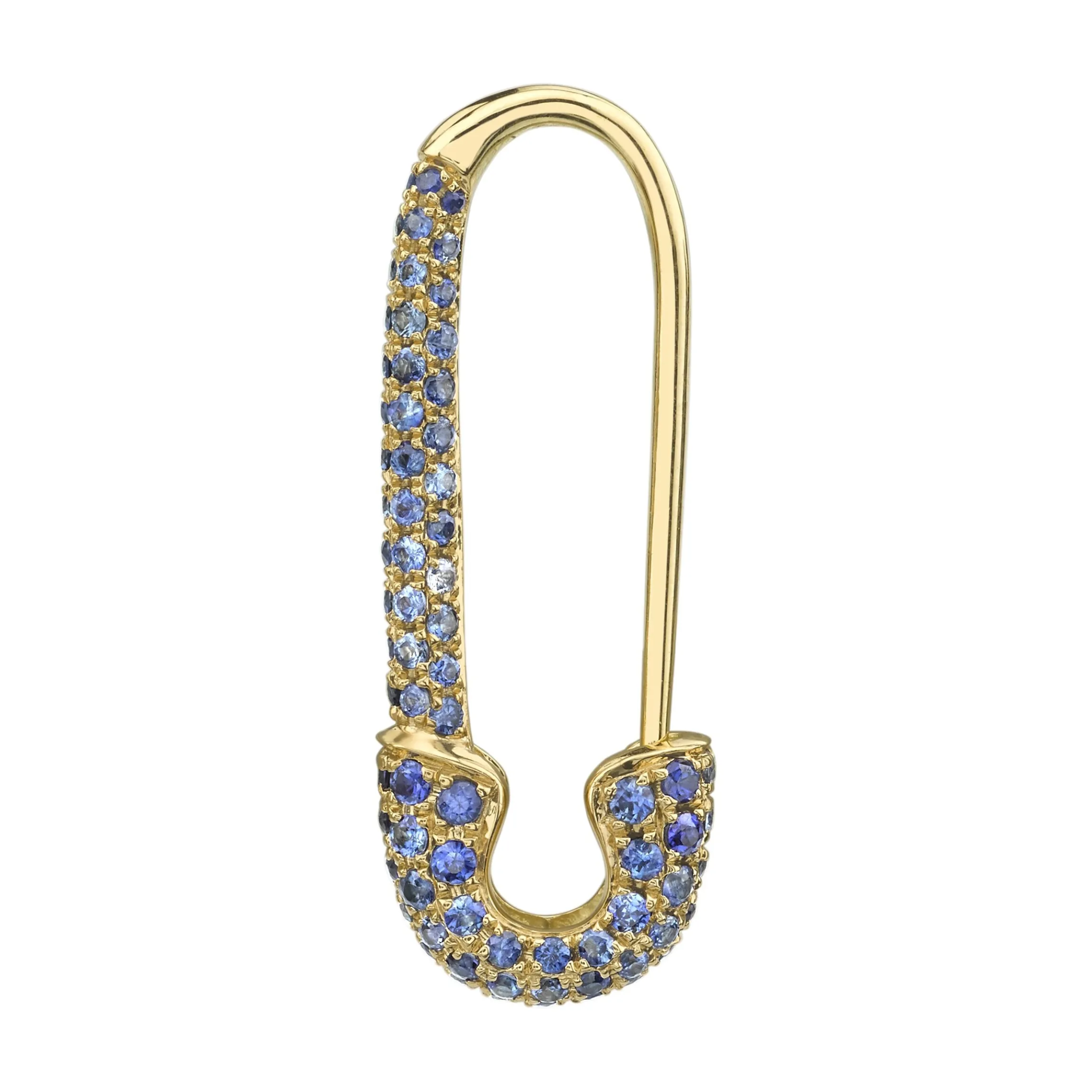 Fashion BLUE SAPPHIRE SAFETY PIN EARRING Safety Pins & Clips