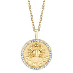 Online CANCER ZODIAC COIN PENDANT WITH DIAMOND FRAME Pendants|Zodiac Coins