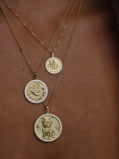 Fashion CAPRICORN ZODIAC COIN PENDANT WITH DIAMOND FRAME Pendants|Zodiac Coins