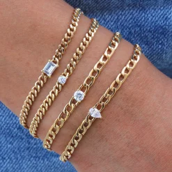 Fashion CHAIN BRACELET WITH ROUND DIAMOND CENTER Chain Link