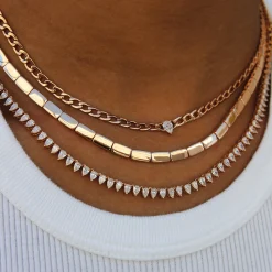 Cheap CHAIN LINK CHOKER WITH PEAR DIAMOND CENTER Chokers