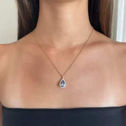 Shop 6.65CT LIGHT BLUE SAPPHIRE PEAR PENDANT WITH DIAMOND HALO AND BAIL One Of A Kind