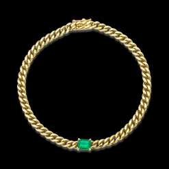 Shop CUBAN LINK BRACELET WITH EMERALD CENTER Chain Link
