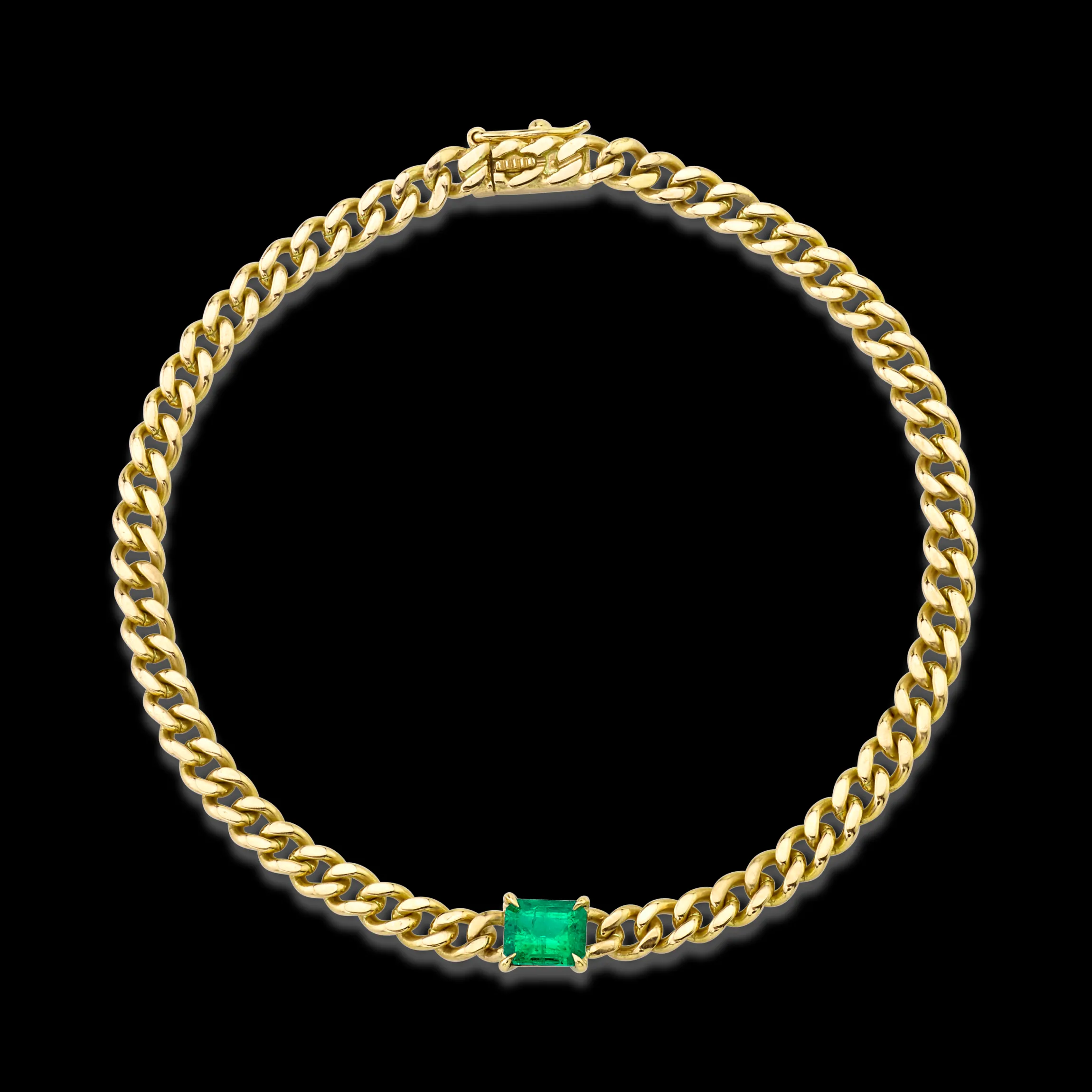 Shop CUBAN LINK BRACELET WITH EMERALD CENTER Chain Link