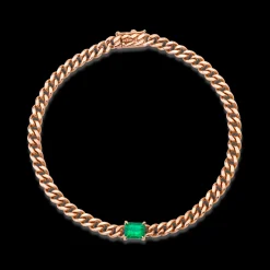 Shop CUBAN LINK BRACELET WITH EMERALD CENTER Chain Link