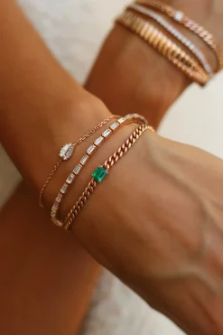 Shop CUBAN LINK BRACELET WITH EMERALD CENTER Chain Link