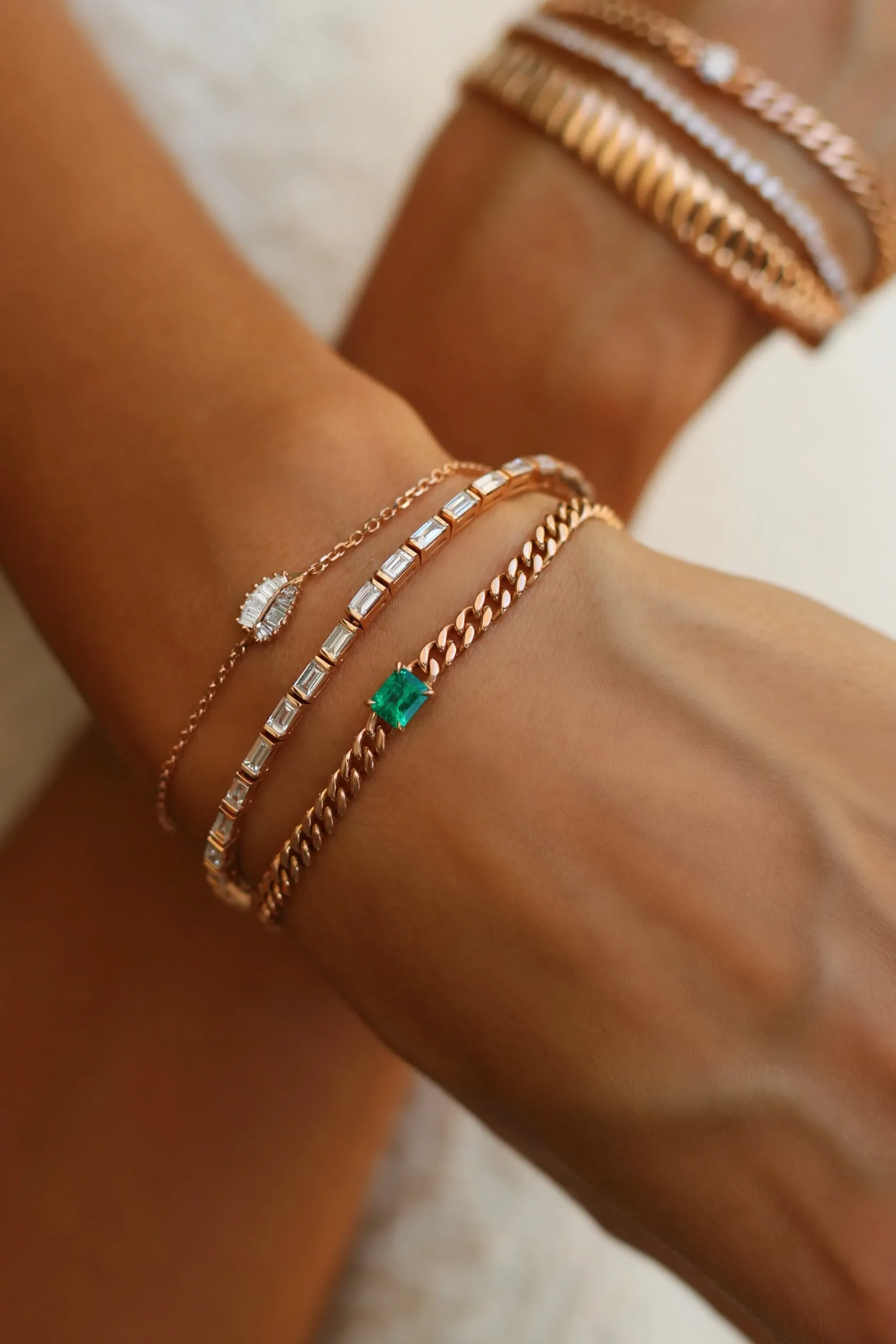 Shop CUBAN LINK BRACELET WITH EMERALD CENTER Chain Link