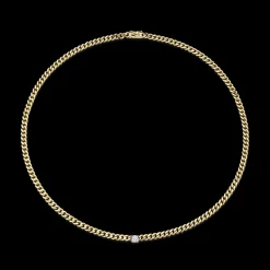 Cheap CUBAN LINK NECKLACE WITH ROUND DIAMOND CENTER Chokers