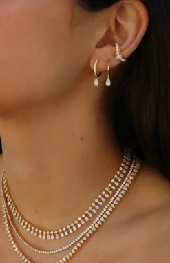 Flash Sale CURVED DIAMOND EAR CUFF WITH PEAR DIAMOND CENTER Ear Cuffs