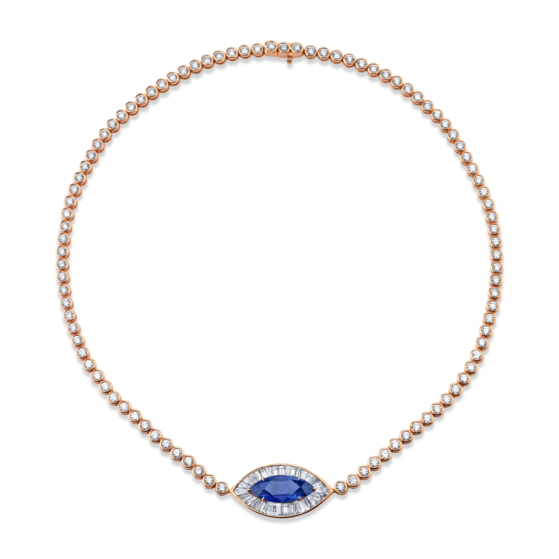 Store DIAMOND EVIL EYE CHOKER WITH BLUE SAPPHIRE EYE One Of A Kind