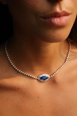 Store DIAMOND EVIL EYE CHOKER WITH BLUE SAPPHIRE EYE One Of A Kind