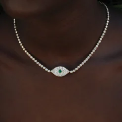 New DIAMOND EVIL EYE CHOKER WITH EMERALD EYE Chokers