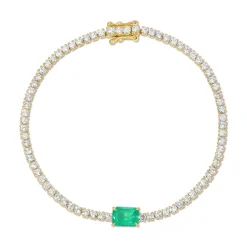 Hot DIAMOND HEPBURN BRACELET WITH EMERALD CUT EMERALD CENTER One Of A Kind