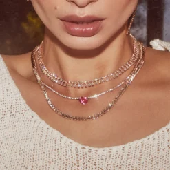 Fashion DIAMOND HEPBURN NECKLACE WITH HEART SHAPED PINK SAPPHIRE CENTER One Of A Kind