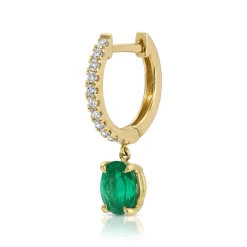 Shop DIAMOND HUGGIE WITH OVAL COLOMBIAN EMERALD .31 Huggies