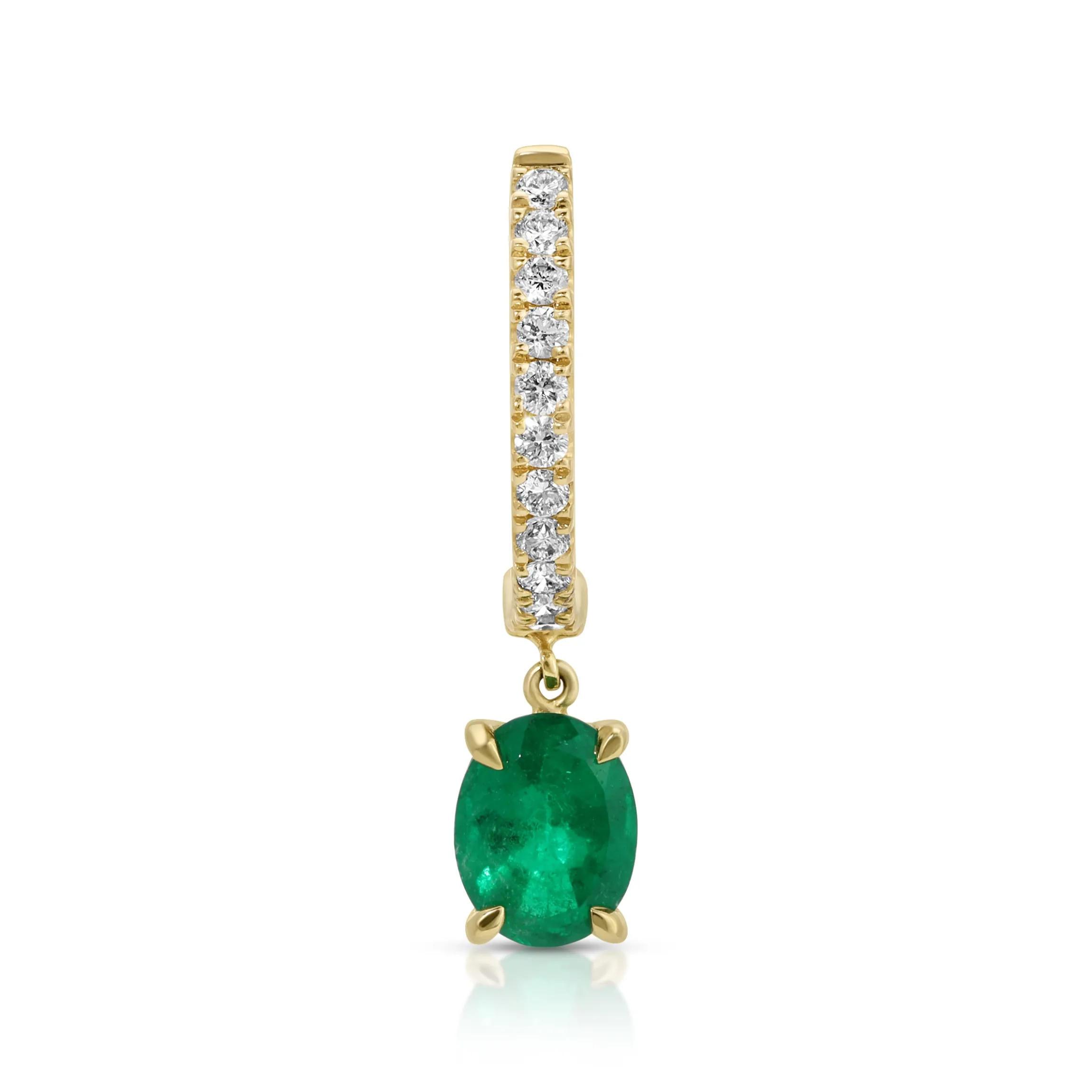 Best DIAMOND HUGGIE WITH OVAL COLOMBIAN EMERALD .31 One Of A Kind