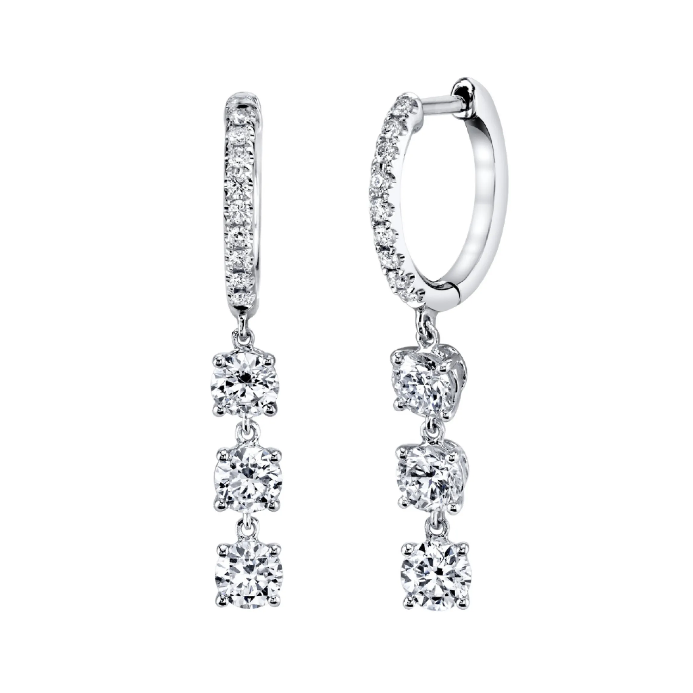 Fashion DIAMOND HUGGIES WITH THREE ROUND DIAMOND DROPS Huggies