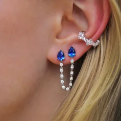 Cheap DOUBLE PIERCING EARRING WITH PEAR SHAPED BLUE SAPPHIRES One Of A Kind