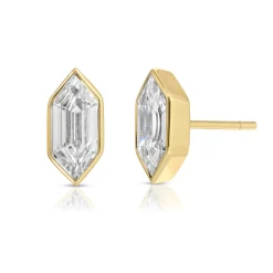 Cheap ELONGATED HEXAGON CUT BEZELED DIAMOND STUDS One Of A Kind
