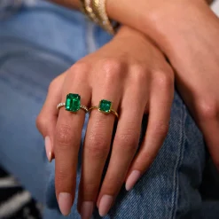 Store EMERALD CUT EMERALD RING WITH DIAMOND BAND One Of A Kind