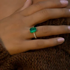 Store EMERALD CUT EMERALD RING WITH DIAMOND BAND One Of A Kind