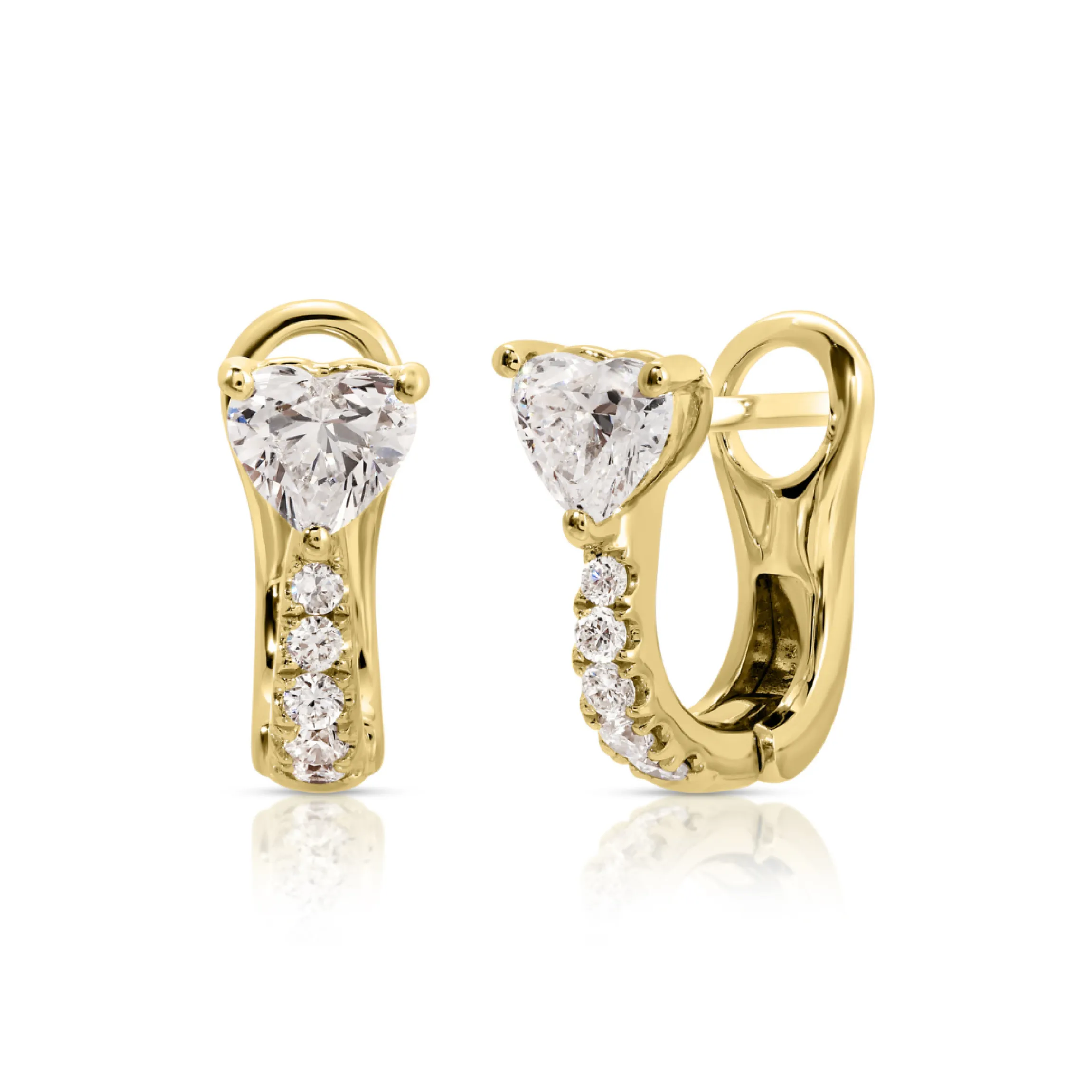 Store FLAT PAVE DIAMOND HUGGIES WITH HEART DIAMONDS Huggies