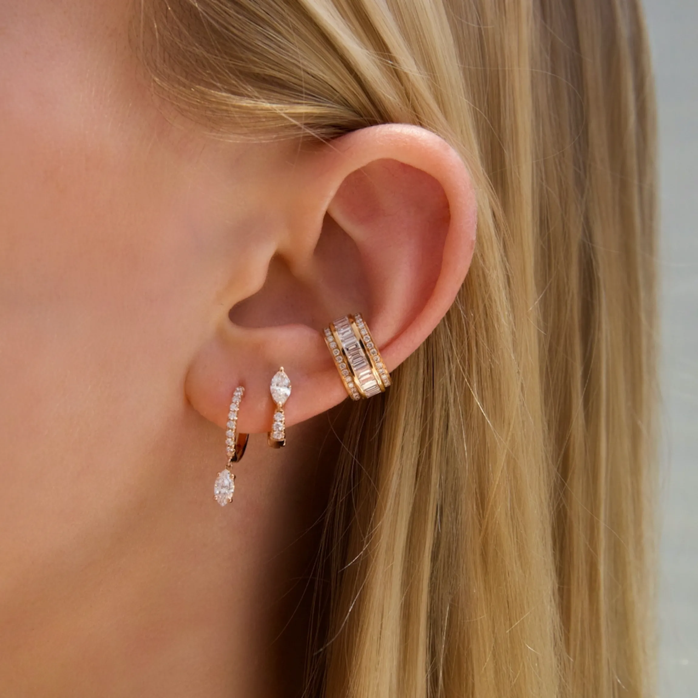 Flash Sale FLAT PAVE DIAMOND HUGGIES WITH MARQUISE DIAMONDS Huggies
