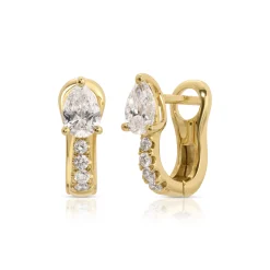 Best Sale FLAT PAVE DIAMOND HUGGIES WITH PEAR DIAMONDS Huggies