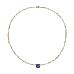 New HEPBURN CHOKER WITH EMERALD CUT BLUE SAPPHIRE CENTER One Of A Kind