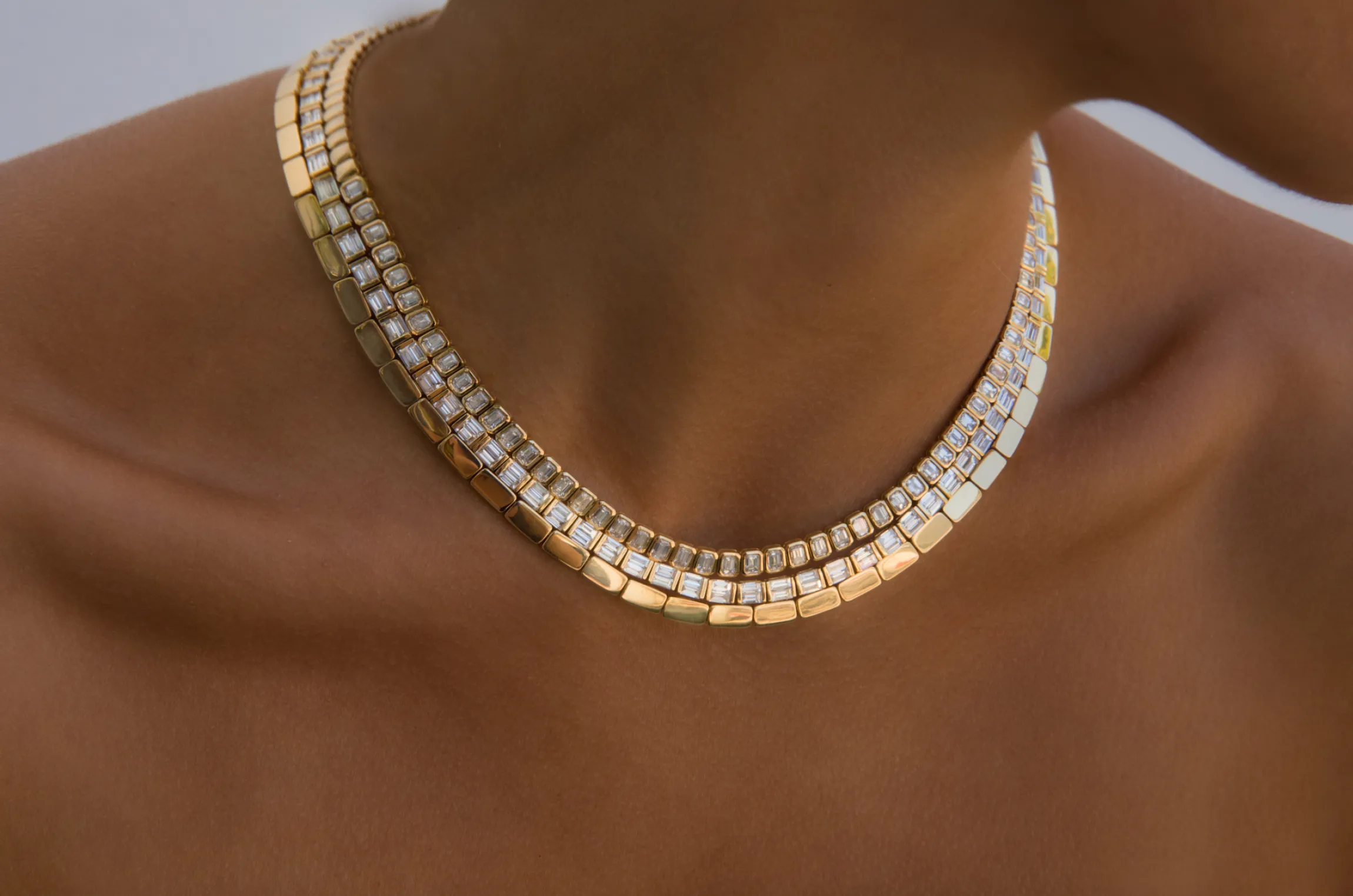 Fashion LARGE BAGUETTE DIAMOND CHOKER Chokers