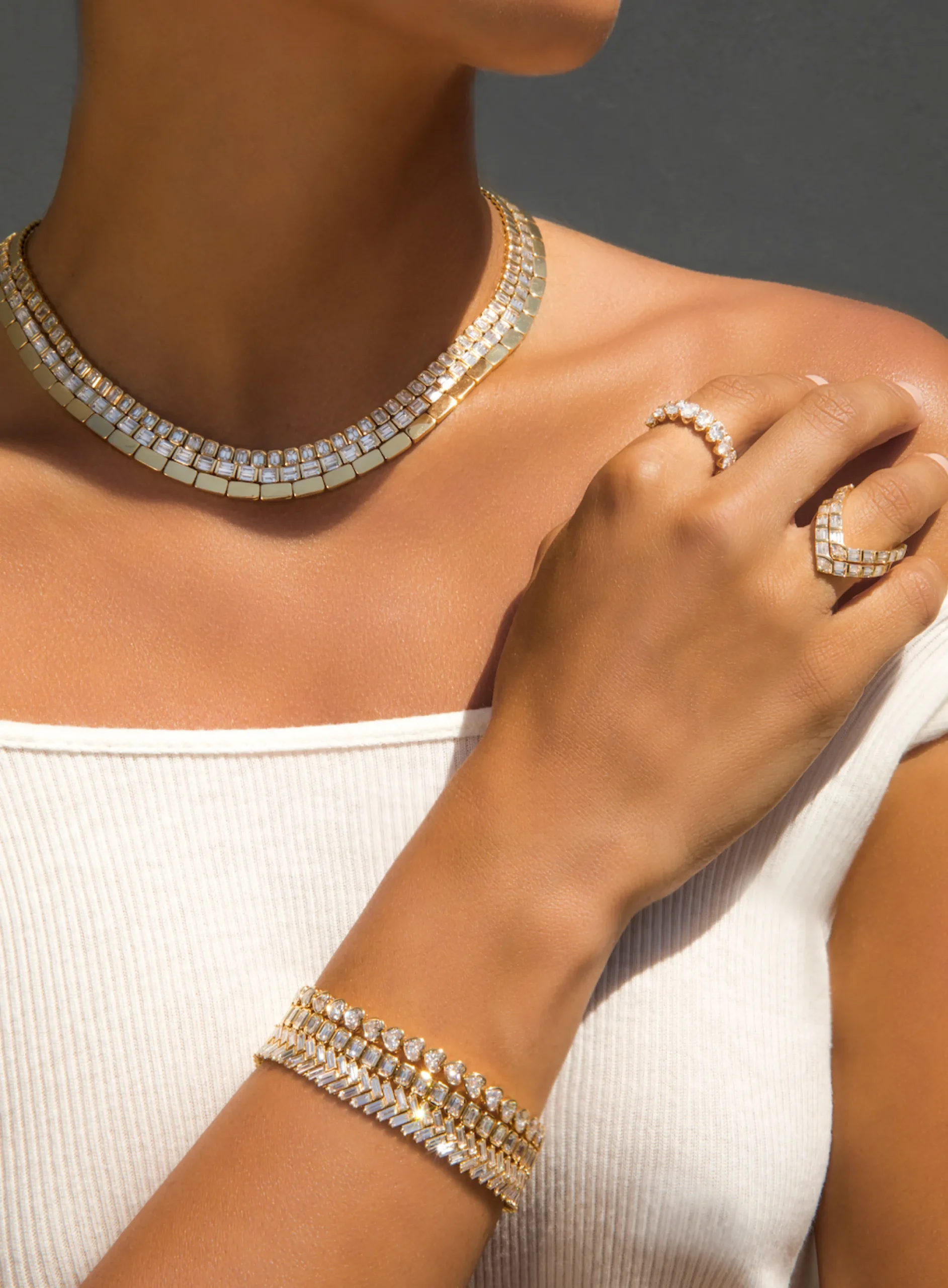 Fashion LARGE BAGUETTE DIAMOND CHOKER Chokers
