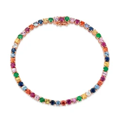 New LARGE MULTI-COLORED FINE GEMSTONE AND DIAMOND HEPBURN BRACELET Diamond Link