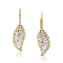 Flash Sale LEAF DROP EARRINGS WITH PAVE DIAMOND STEM Leaf