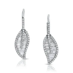 Flash Sale LEAF DROP EARRINGS WITH PAVE DIAMOND STEM Leaf
