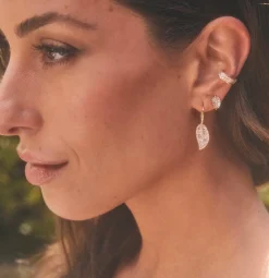 Flash Sale LEAF DROP EARRINGS WITH PAVE DIAMOND STEM Leaf