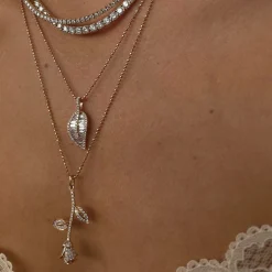 New LONG STEM ROSE DIAMOND NECKLACE Pendants