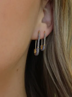 Flash Sale MINI BLUE SAPPHIRE SAFETY PIN EARRING Safety Pins & Clips