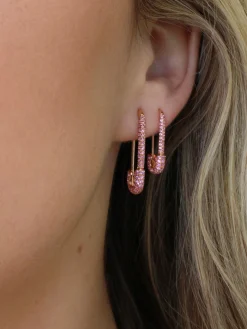 New MINI PINK SAPPHIRE SAFETY PIN EARRING Safety Pins & Clips