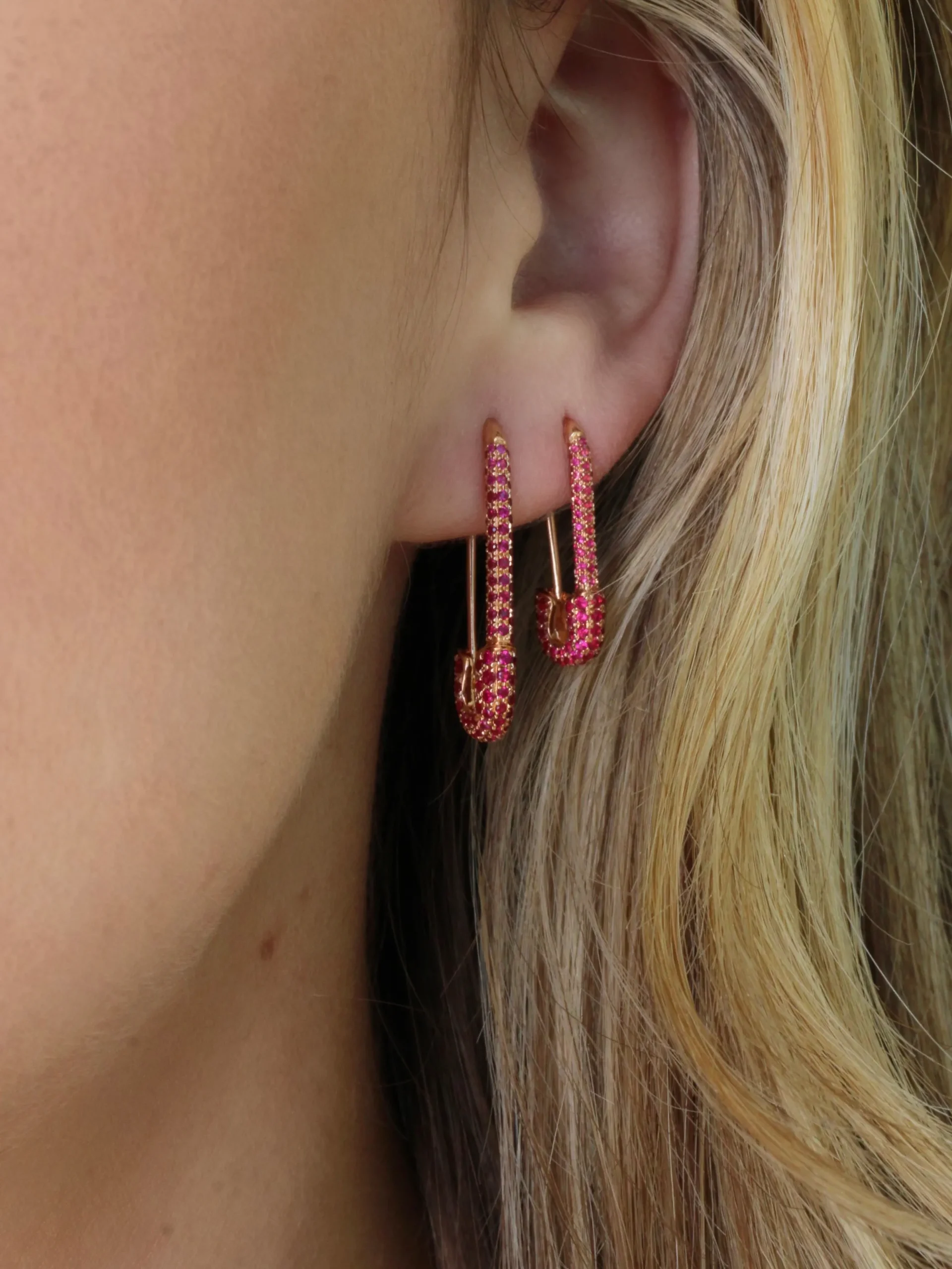 Cheap MINI RUBY SAFETY PIN EARRING Safety Pins & Clips