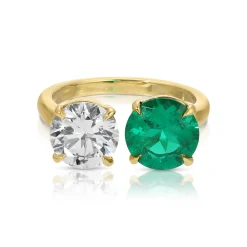 Sale MOI ET TOI ROUND EMERALD AND DIAMOND RING One Of A Kind