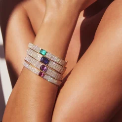 Clearance PAVÉ DIAMOND OVAL BRACELET WITH EMERALD CUT BLUE SAPPHIRE CENTER One Of A Kind